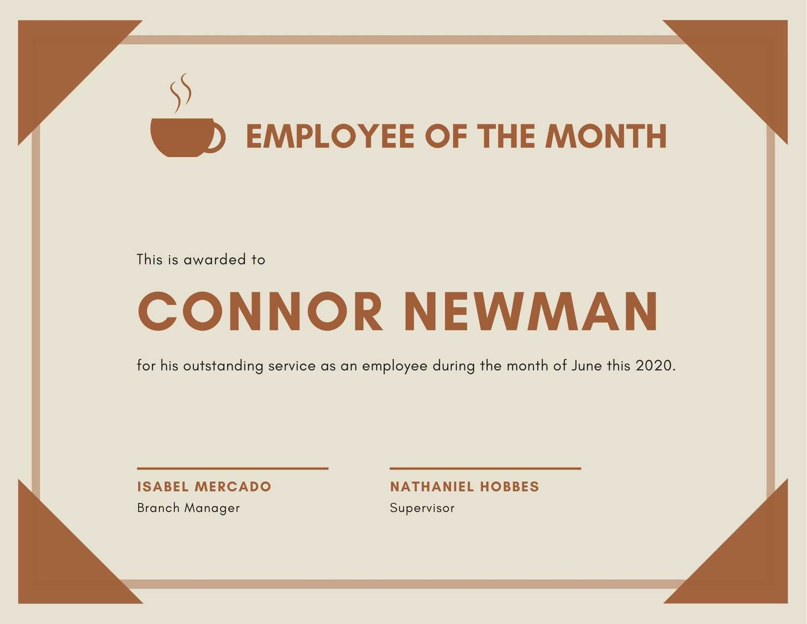 Light Brown Coffee Shop Employee Of The Month Certificate In Employee Of The Month Certificate Templates