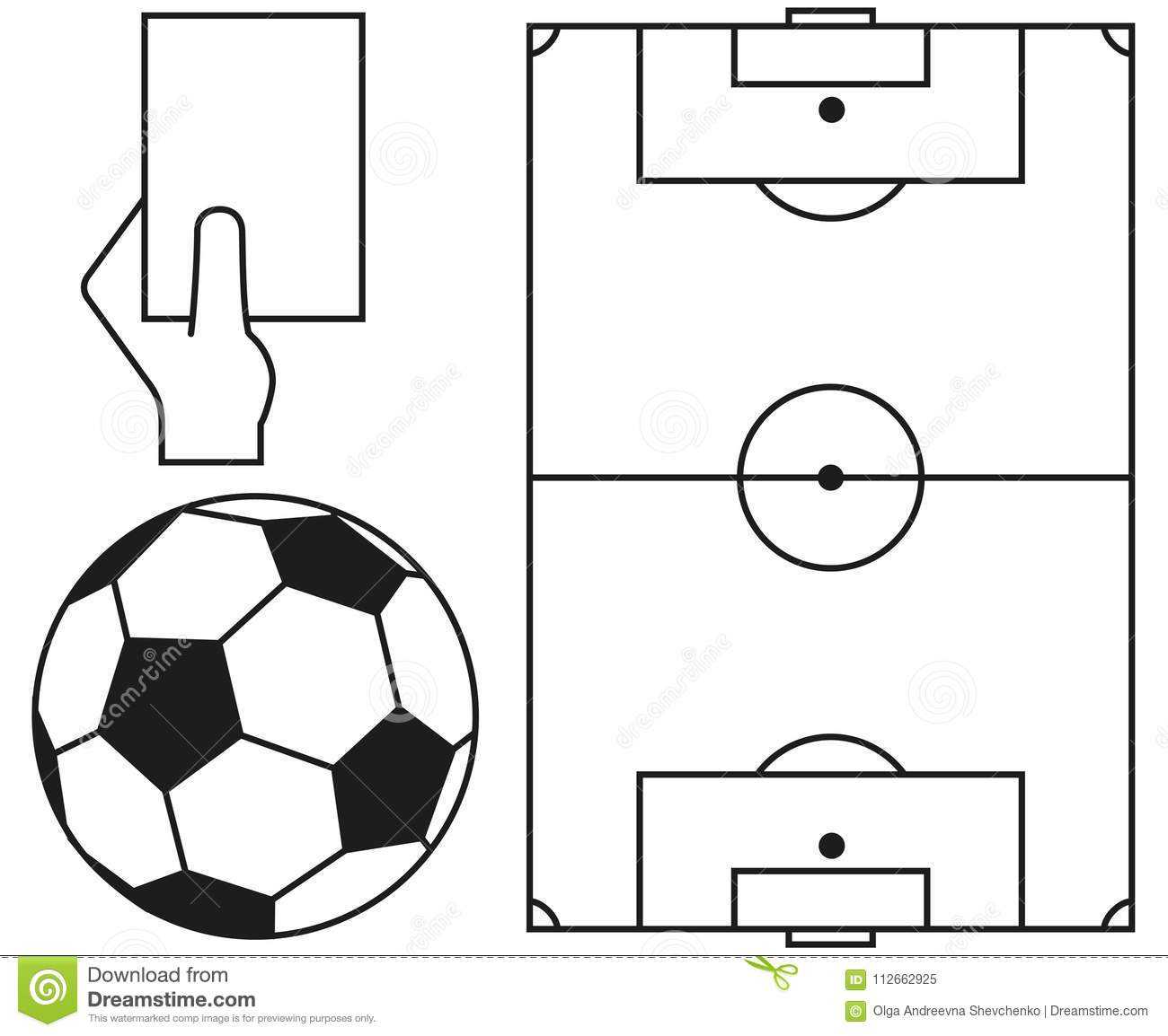 Line Art Soccer Ball, Field, Referee Card Icon Set. Stock Throughout Soccer Referee Game Card Template