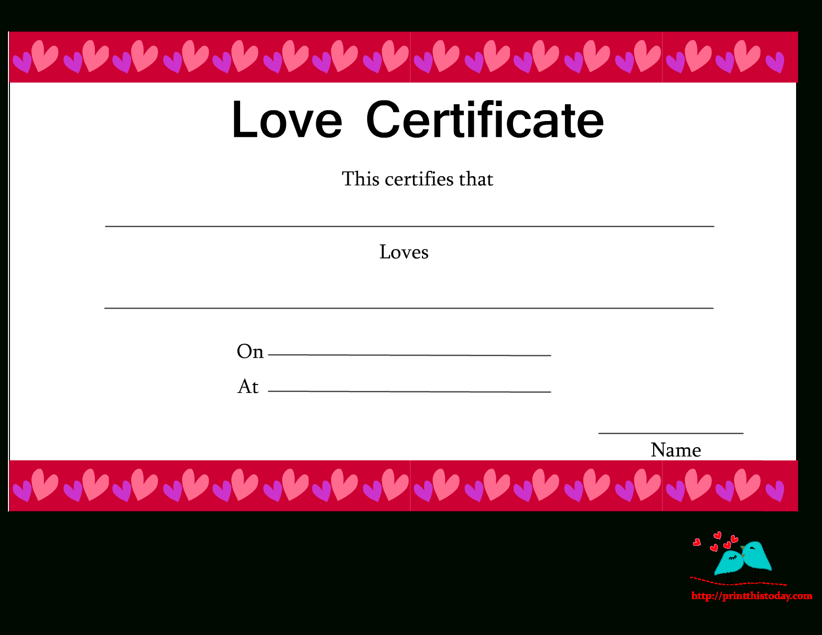 Love Certificate Templates ] – Free Printable Love Within Fun Certificate Templates