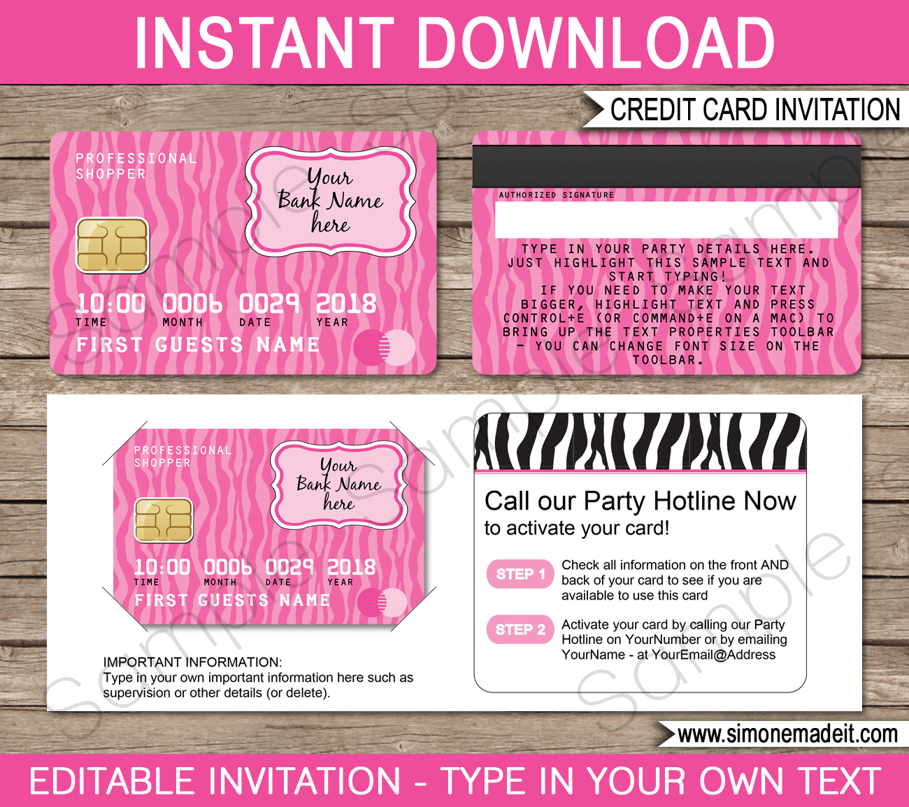 Mall Scavenger Hunt Invitations Template – Pink Zebra Inside Credit Card Template For Kids