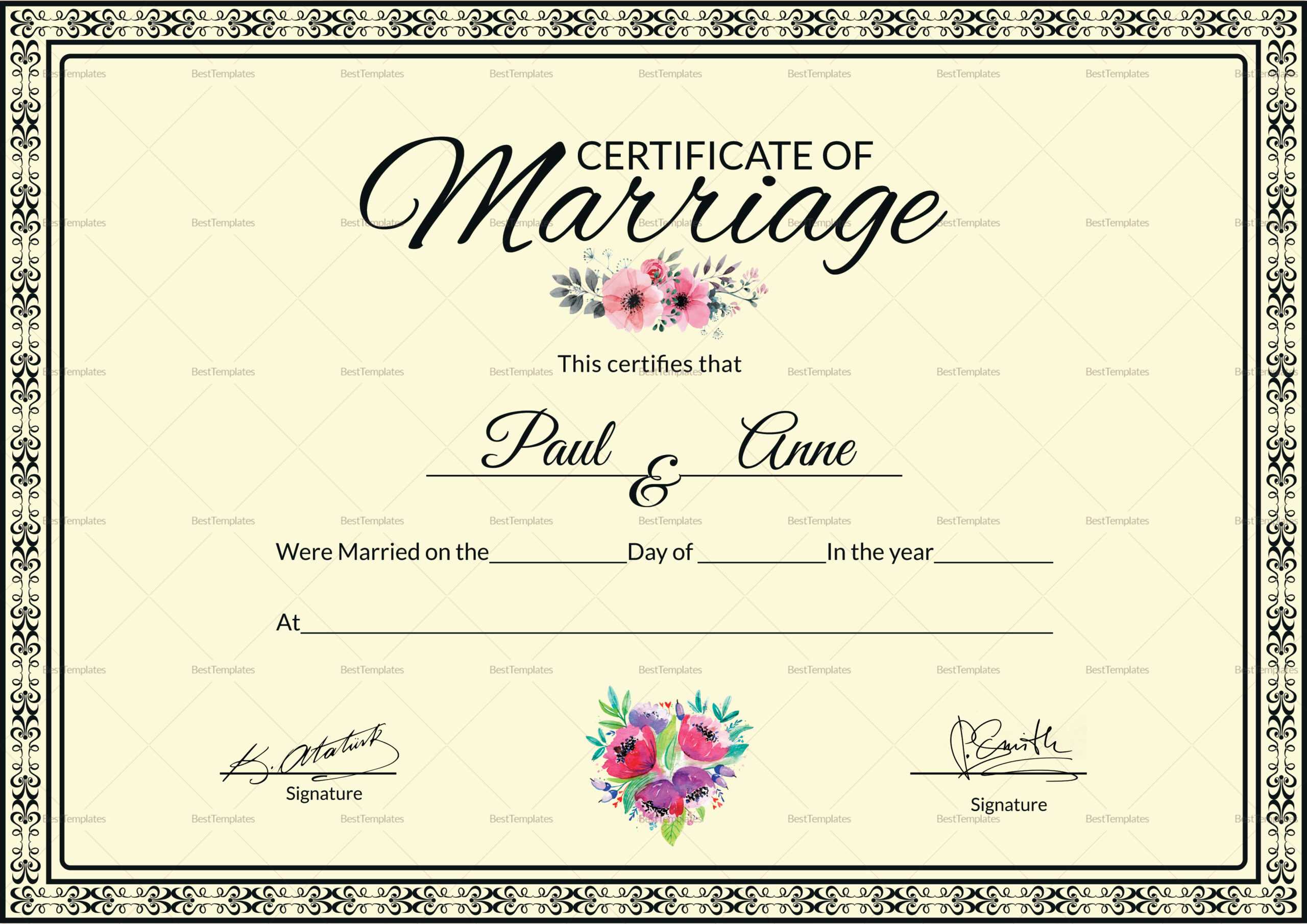 Marriage Certificate Template With Certificate Of Marriage Template