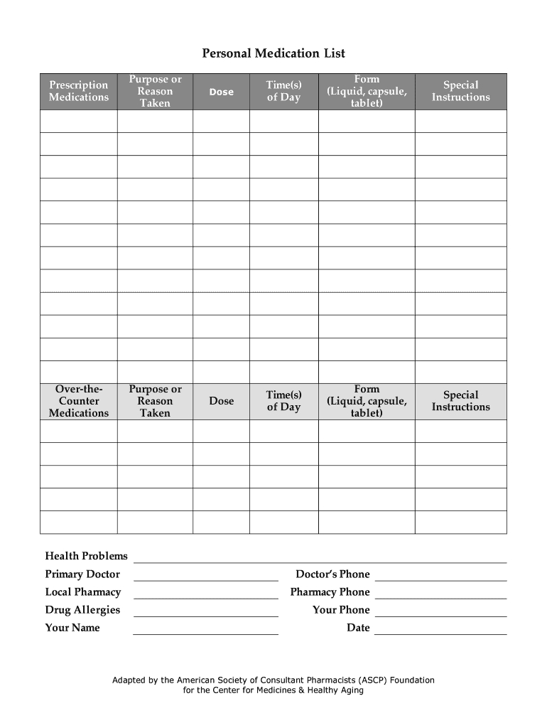 Medication List Template – Fill Online, Printable, Fillable For Med Cards Template