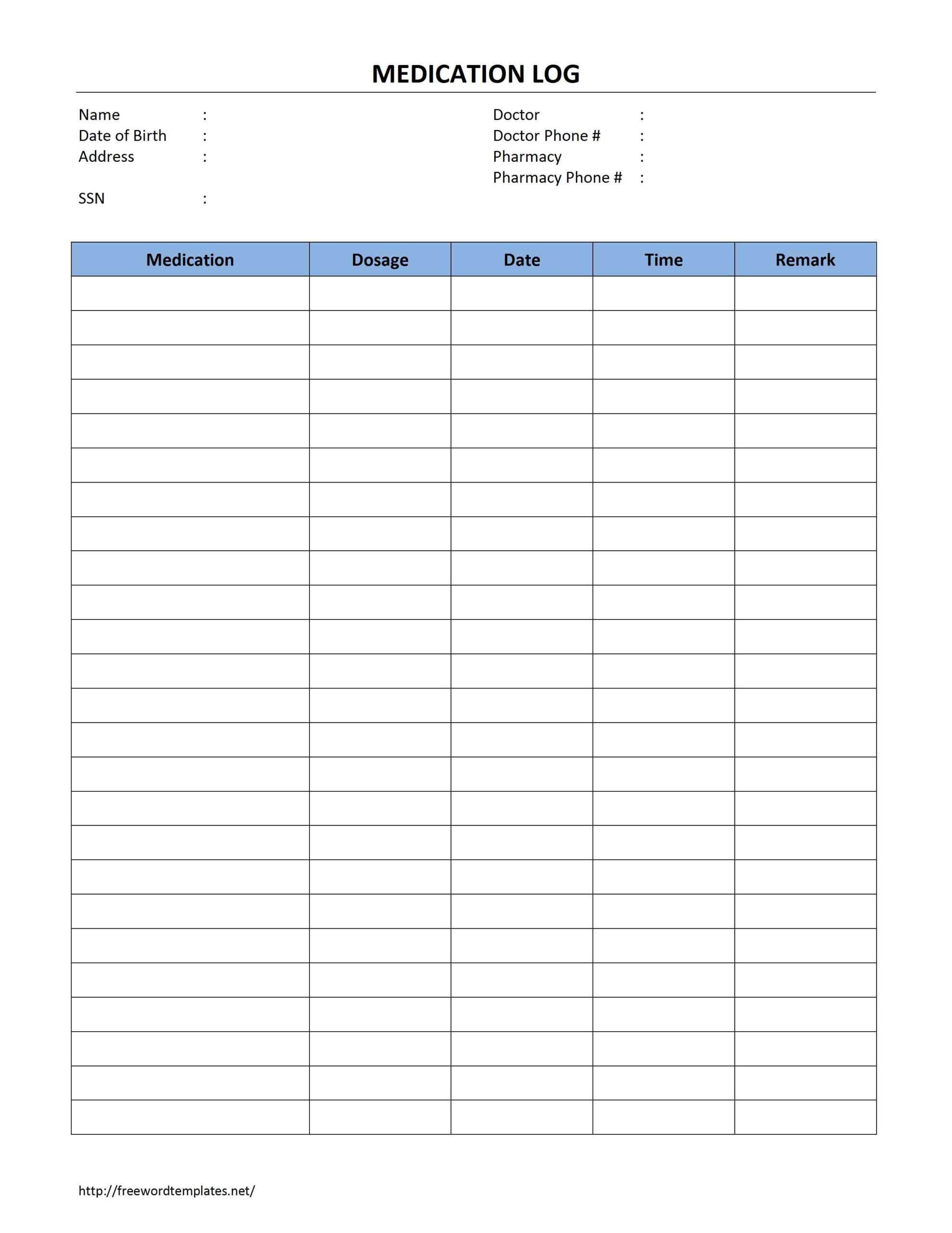 Medication Log Template Throughout Medication Card Template