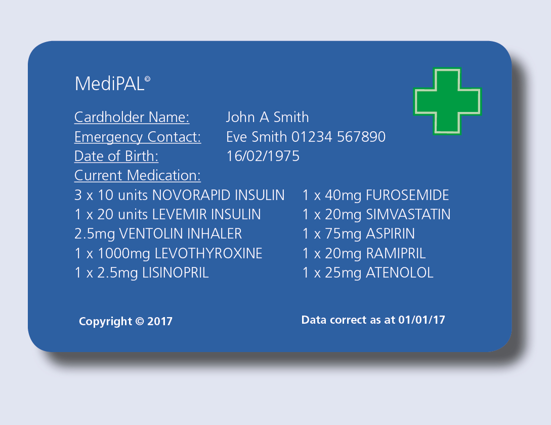 Medipal – Medical Emergency Card Shows Prescription Details In Medical Alert Wallet Card Template