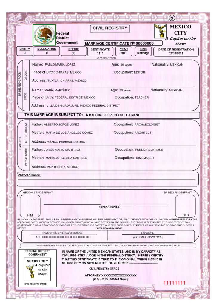 Marriage Certificate Translation Template