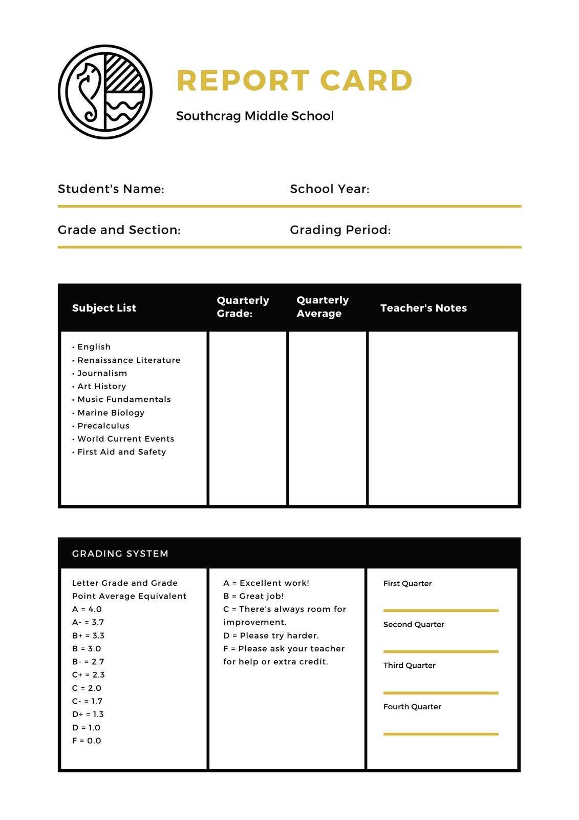 Middle School Report Card – Templatescanva Inside Report Card Template Middle School