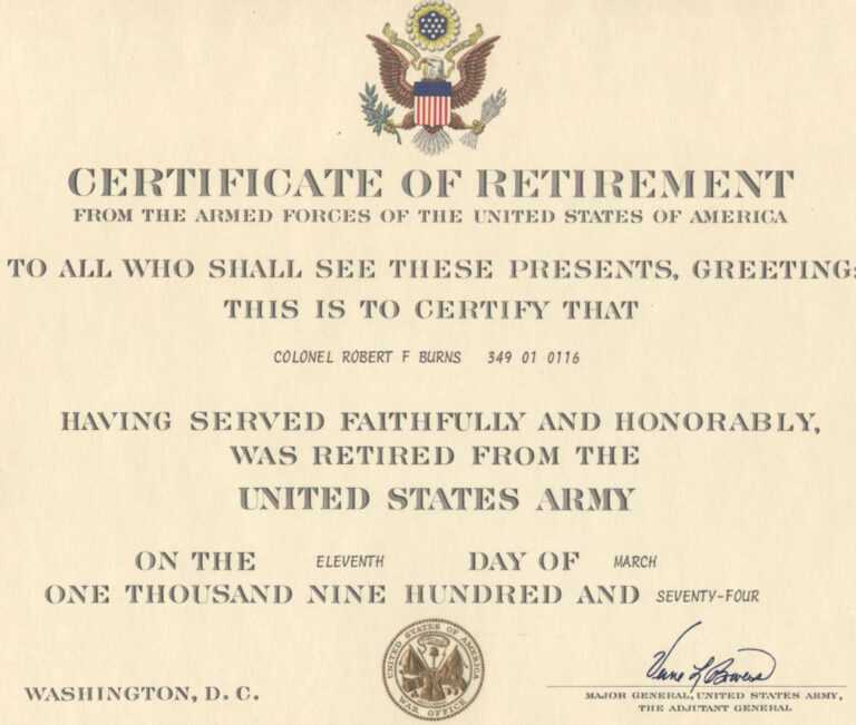 Military Retirement Certificate Template | Timesheet for Retirement ...