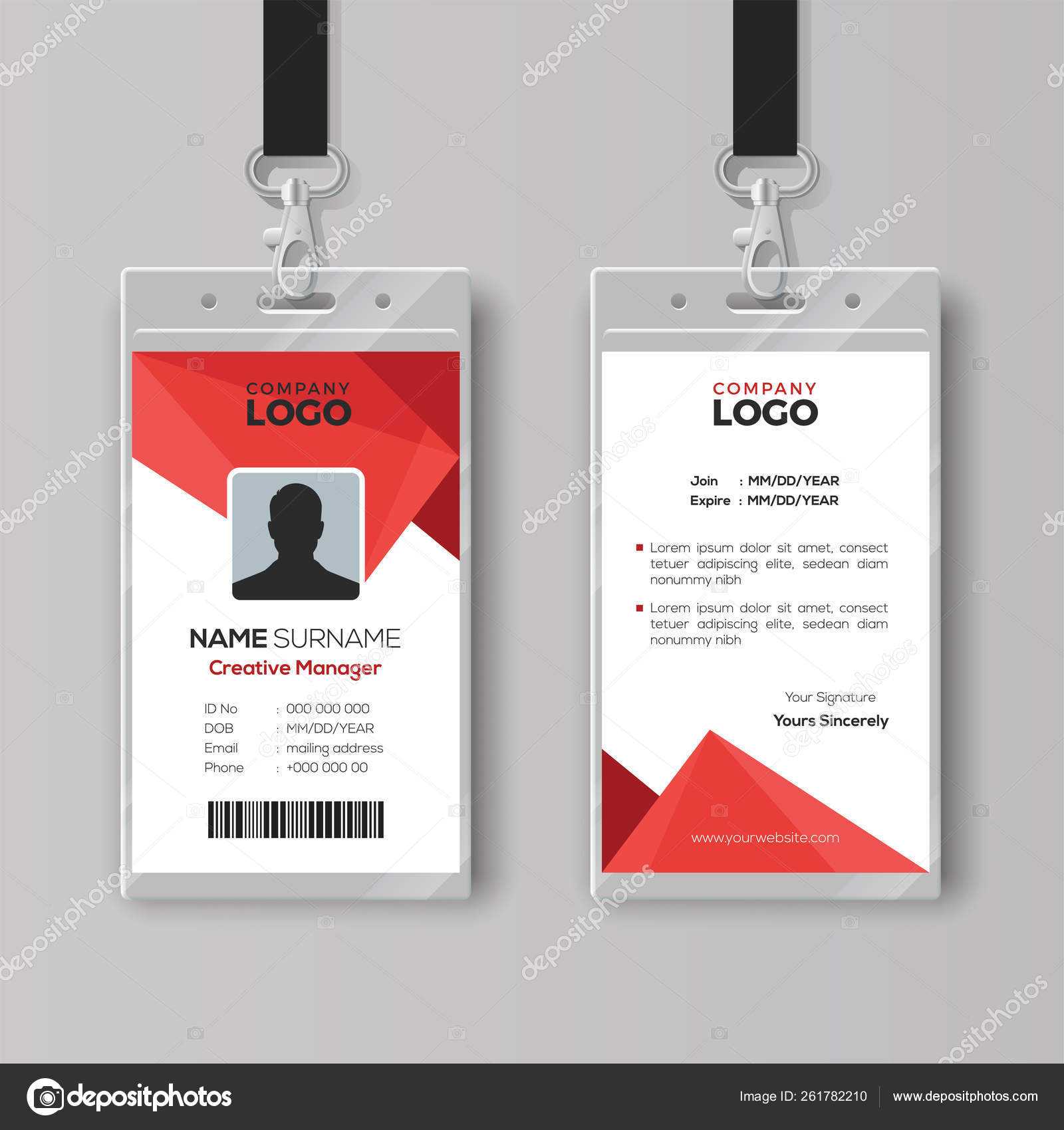 Modern Id Card Template With Abstract Red Geometric Style Throughout Work Id Card Template