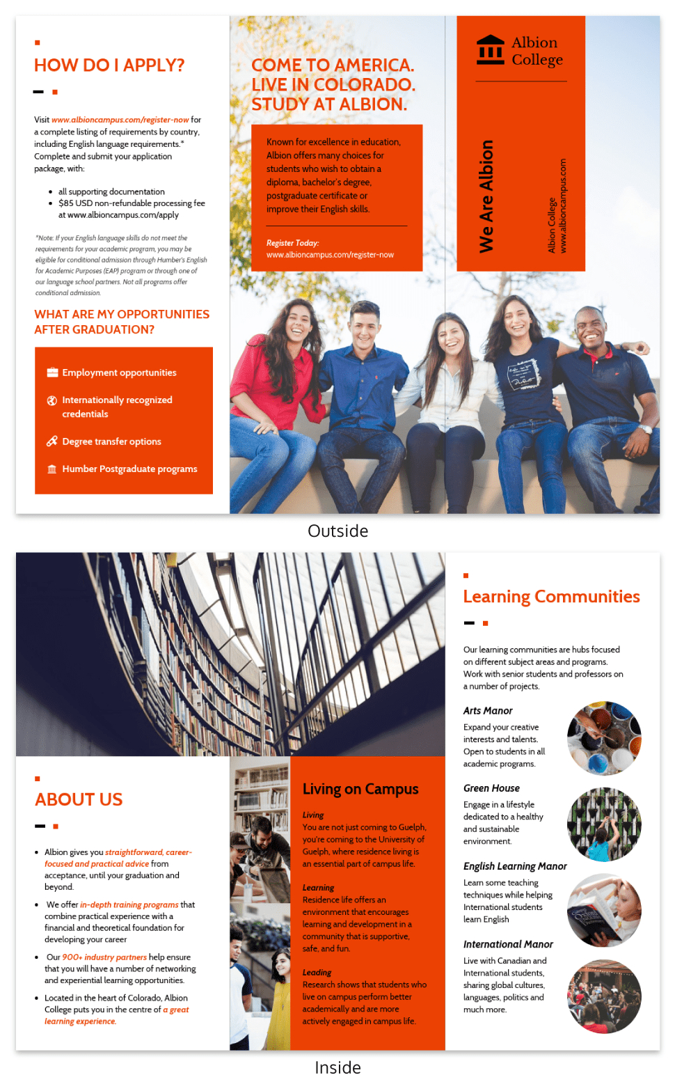 Modern Orange College Tri Fold Brochure Template With Tri Fold School Brochure Template