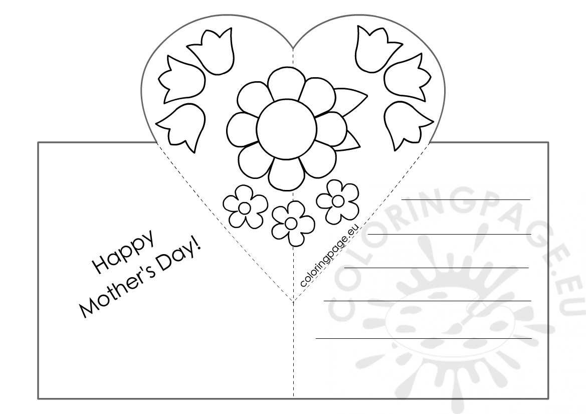 Mothers Day Card With Heart Pop Up Template – Coloring Page Within Pop Up Card Templates Free Printable