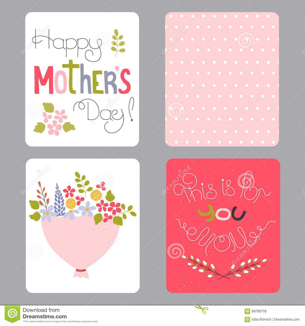 Mothers Day Set Of Cards Stock Vector. Illustration Of Party Regarding Small Greeting Card Template