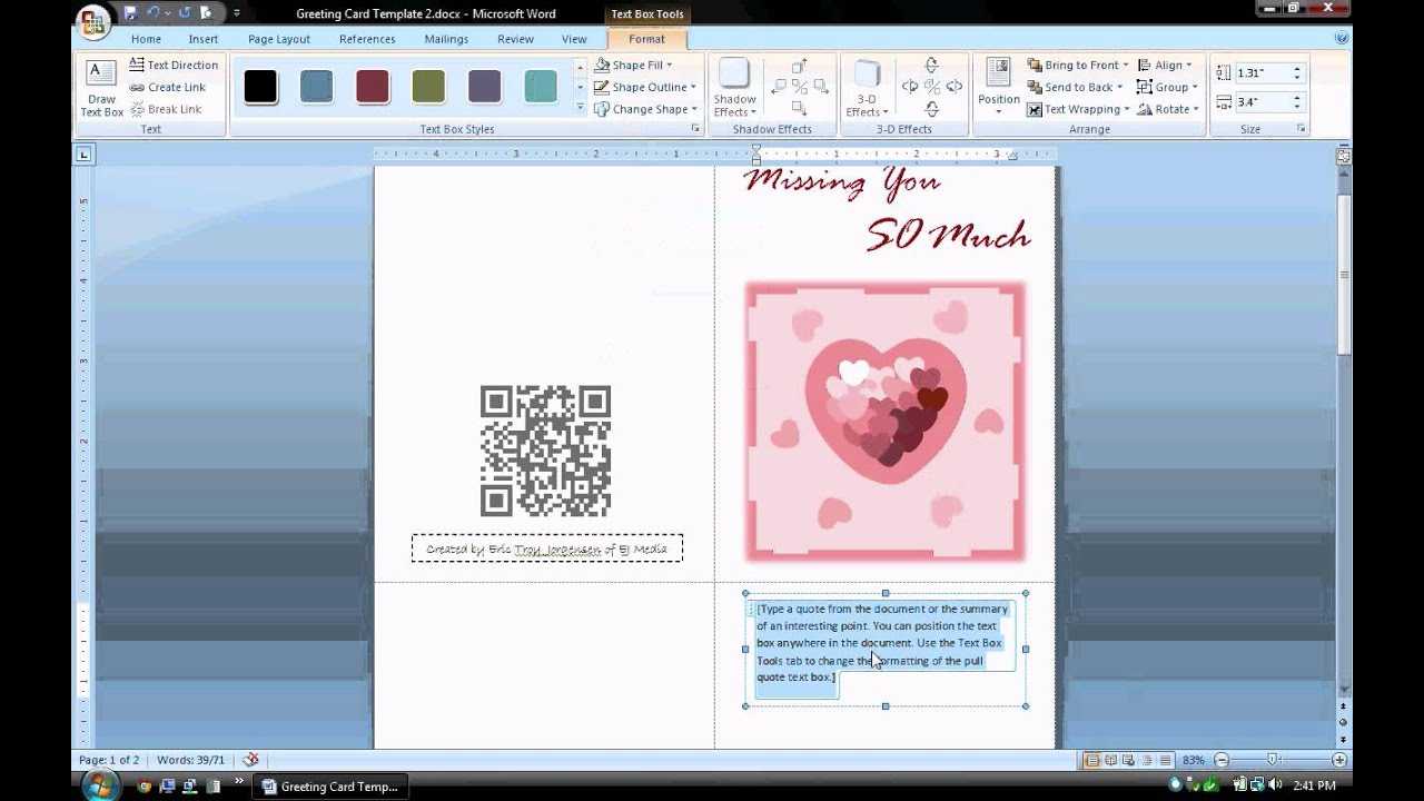 Ms Word Tutorial (Part 1) - Greeting Card Template, Inserting And  Formatting Text, Rotating Text With Half Fold Greeting Card Template Word