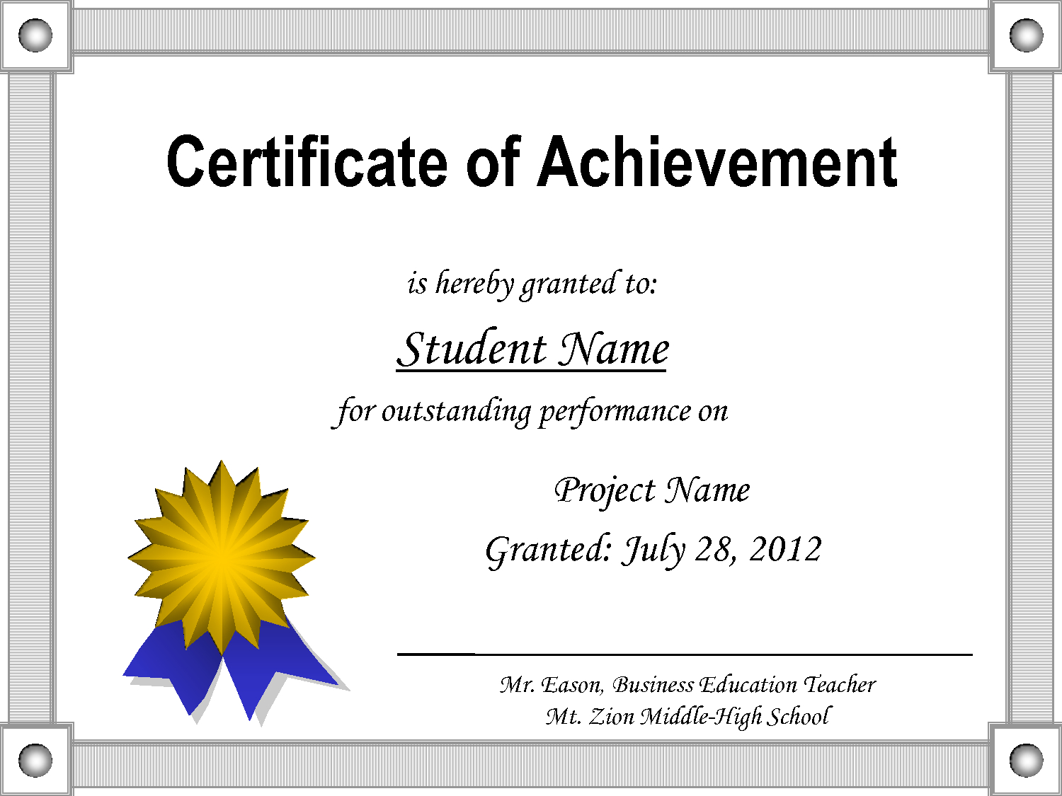 Of Achievement Template Inside Word Certificate Of Achievement Template
