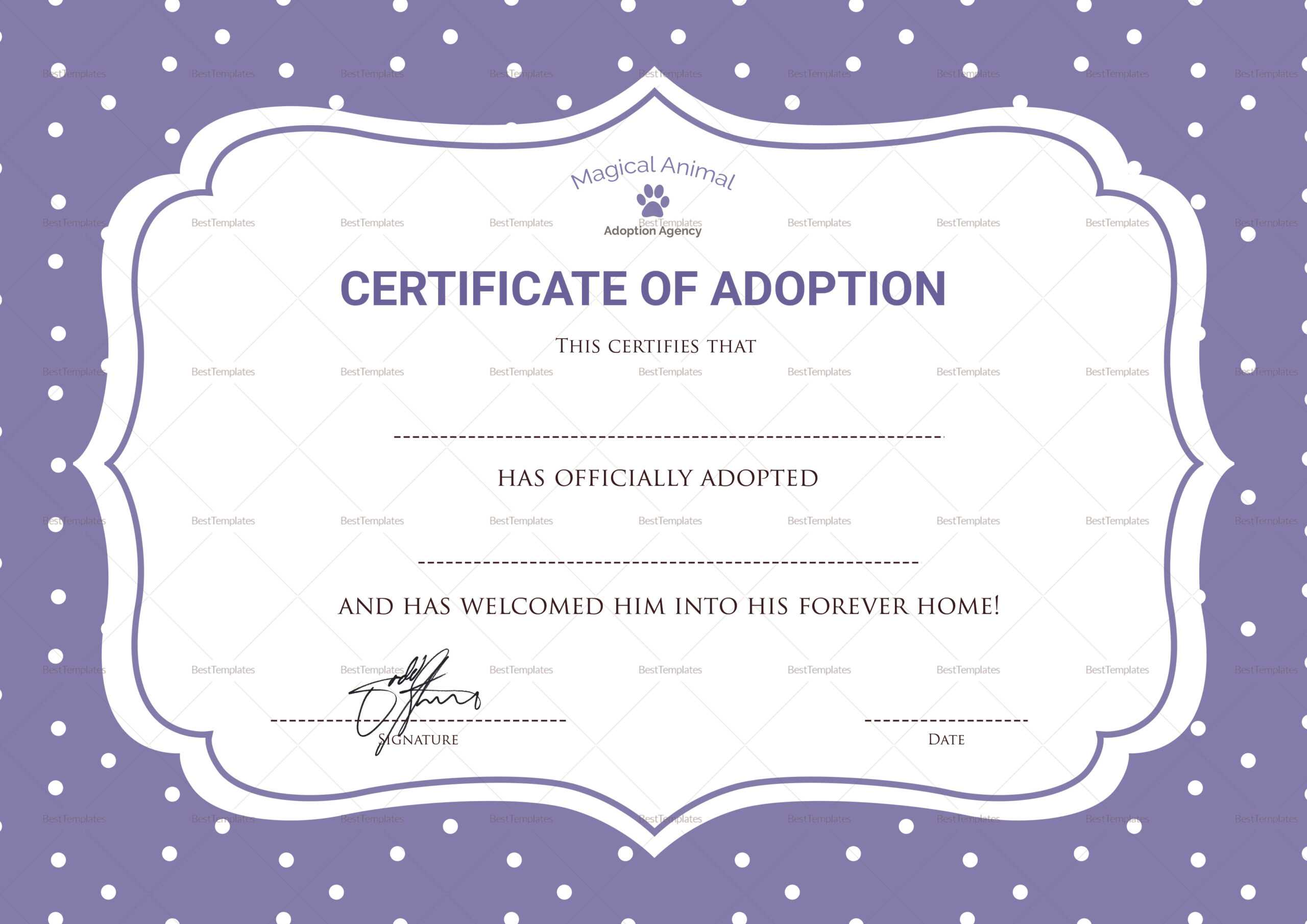 Official Adoption Certificate Template Inside Blank Adoption Certificate Template