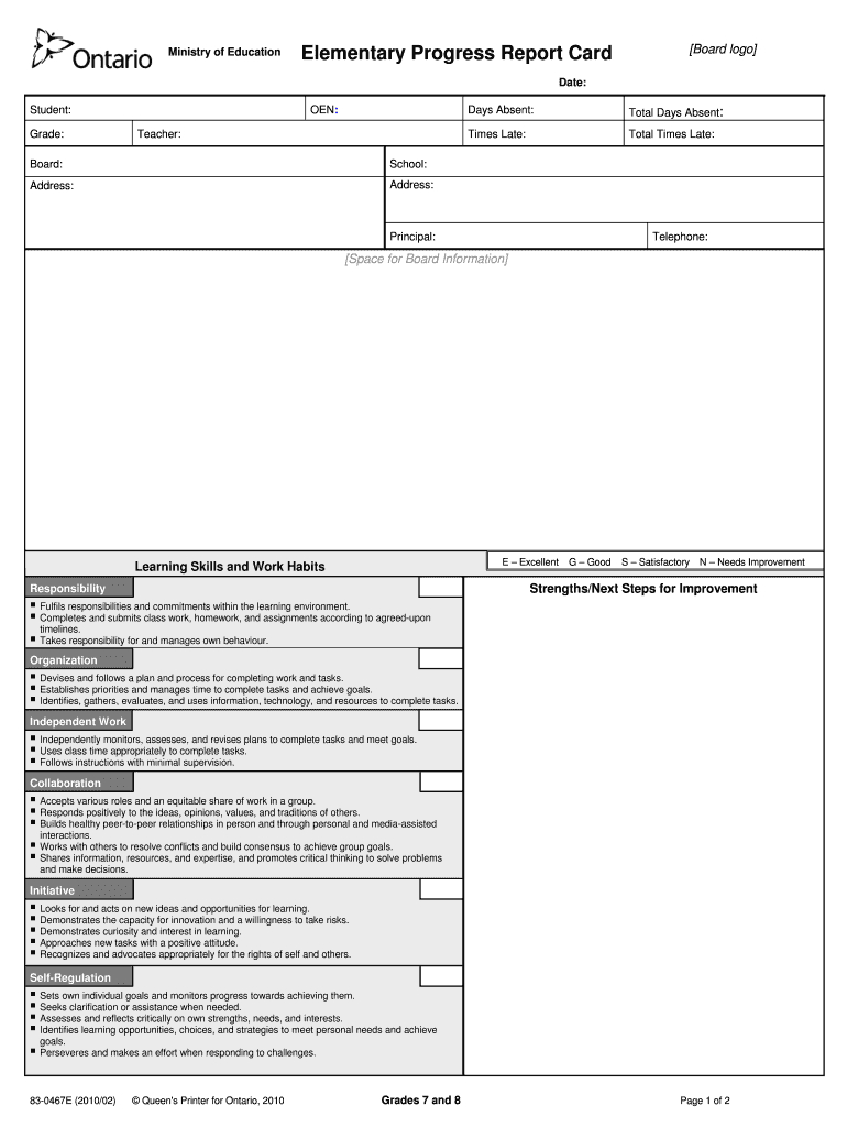 Ontario Report Card Template – Fill Online, Printable For Blank Report Card Template