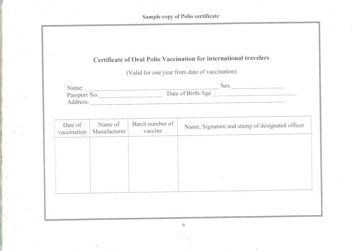 Oral Polio Vaccination (Opv) Requirements From India – Chalo With Certificate Of Vaccination Template