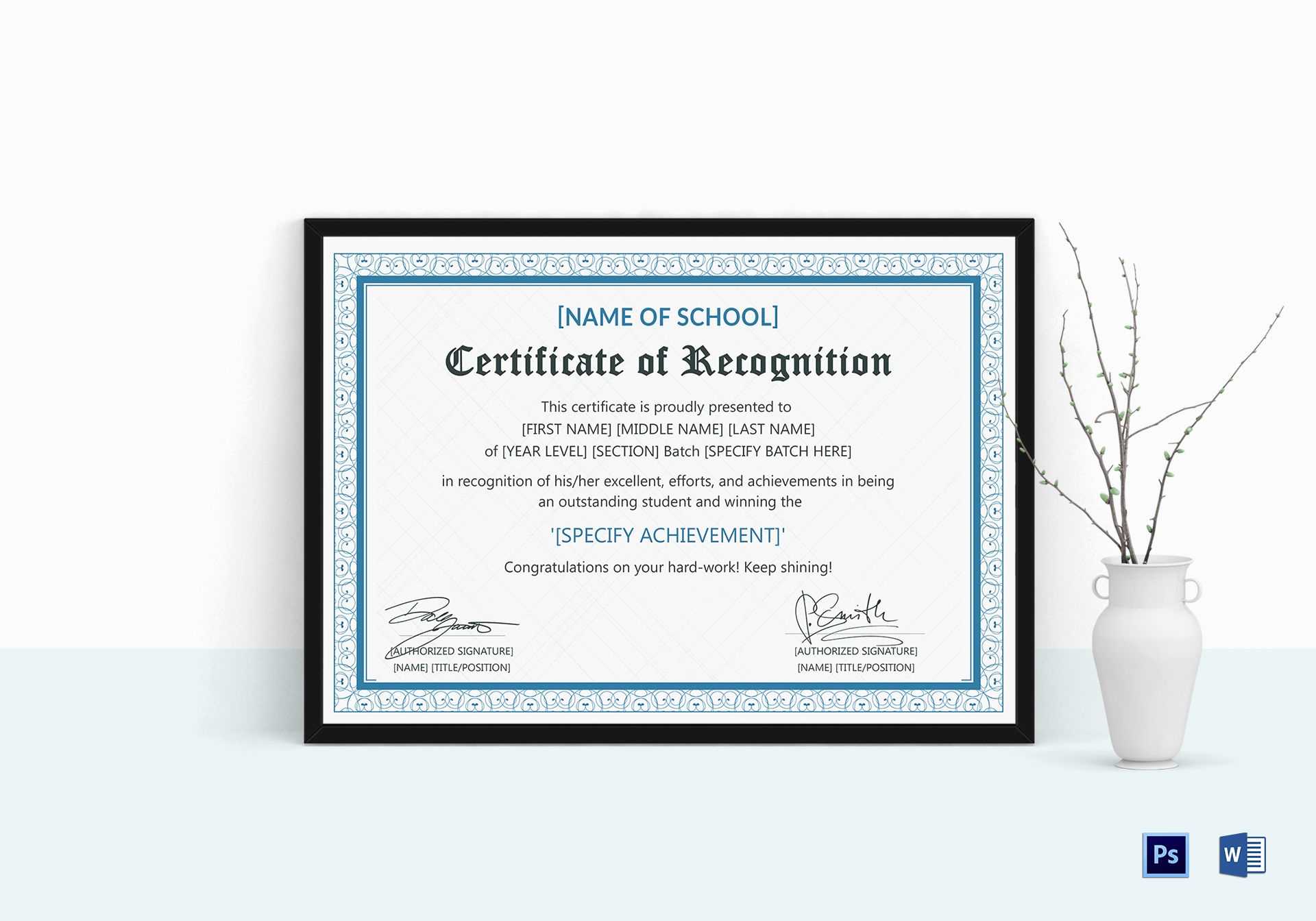Outstanding Student Recognition Certificate Template In Recognition Of Service Certificate Template