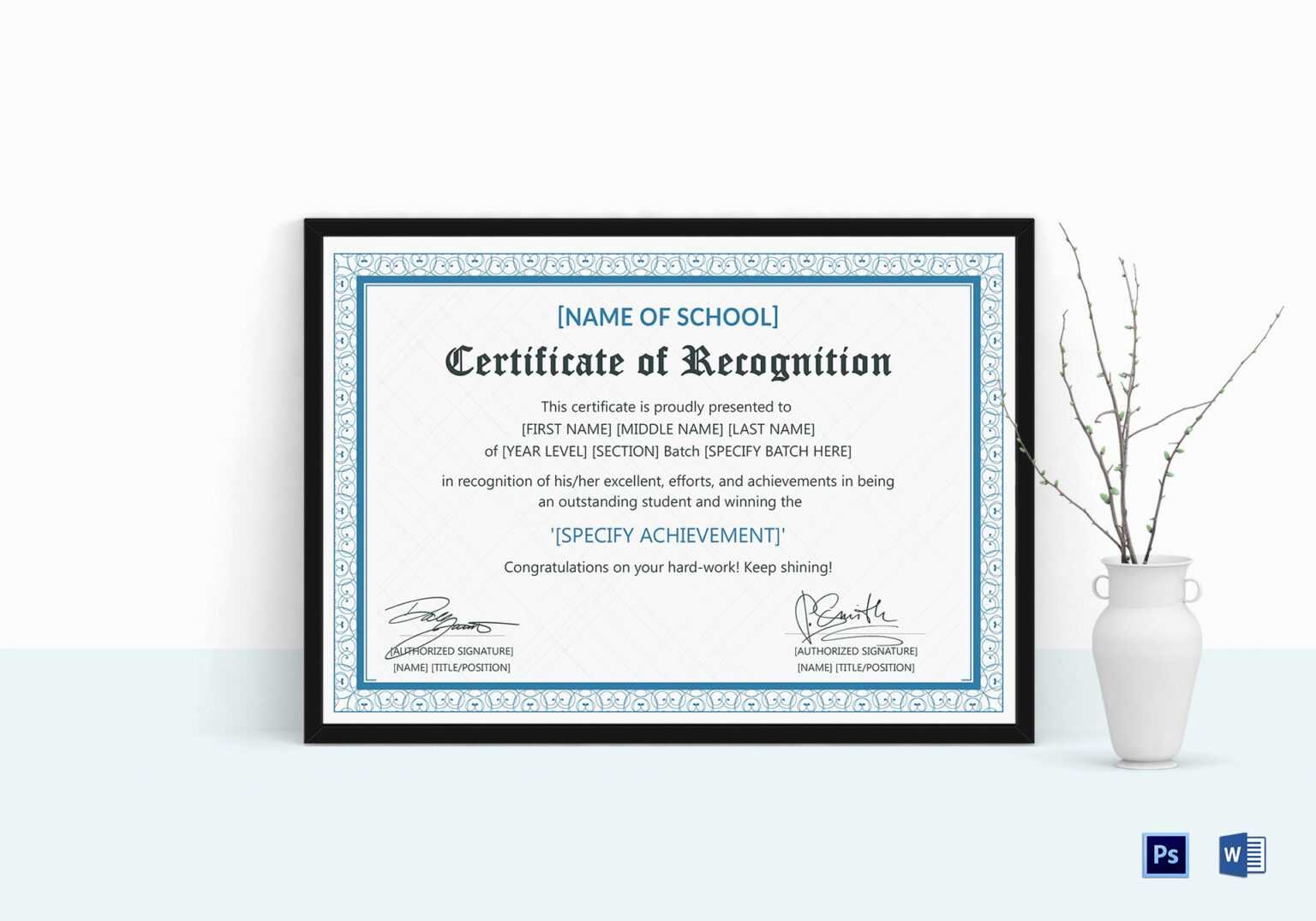 Outstanding Student Recognition Certificate Template In Sales