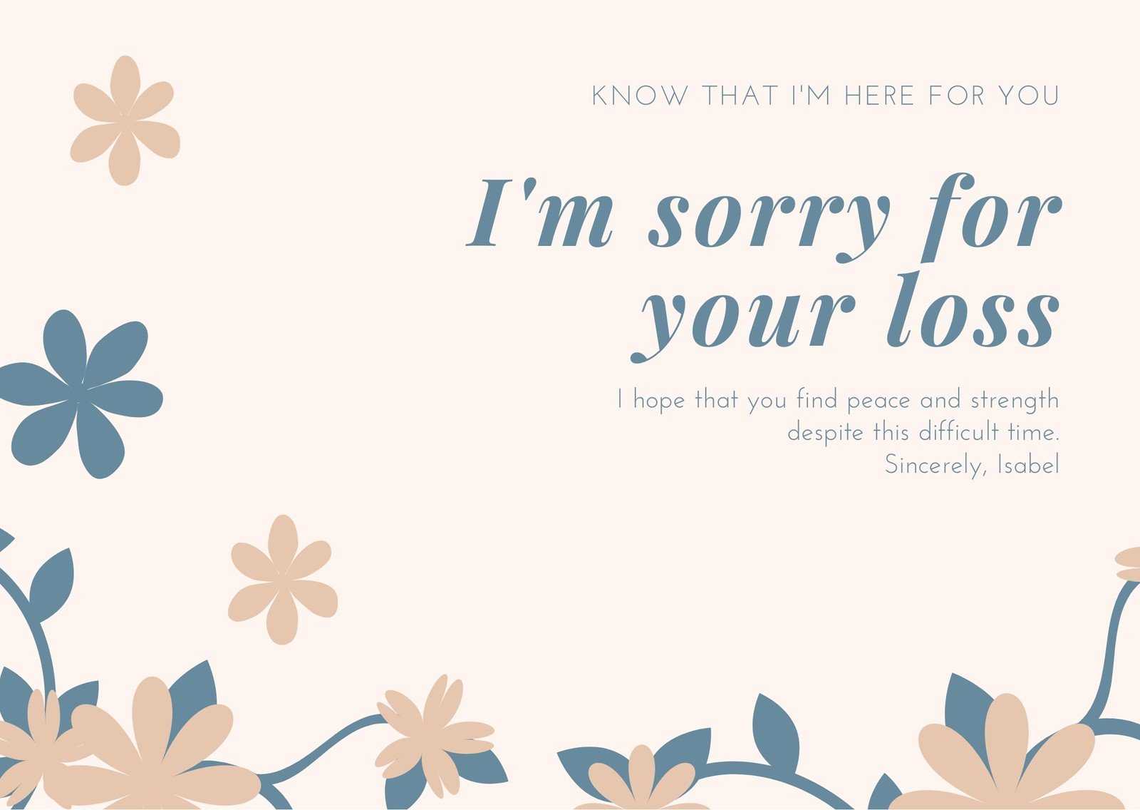 Pale Pink Blue Flowers Quote Sympathy Card - Templatescanva Throughout Sorry For Your Loss Card Template