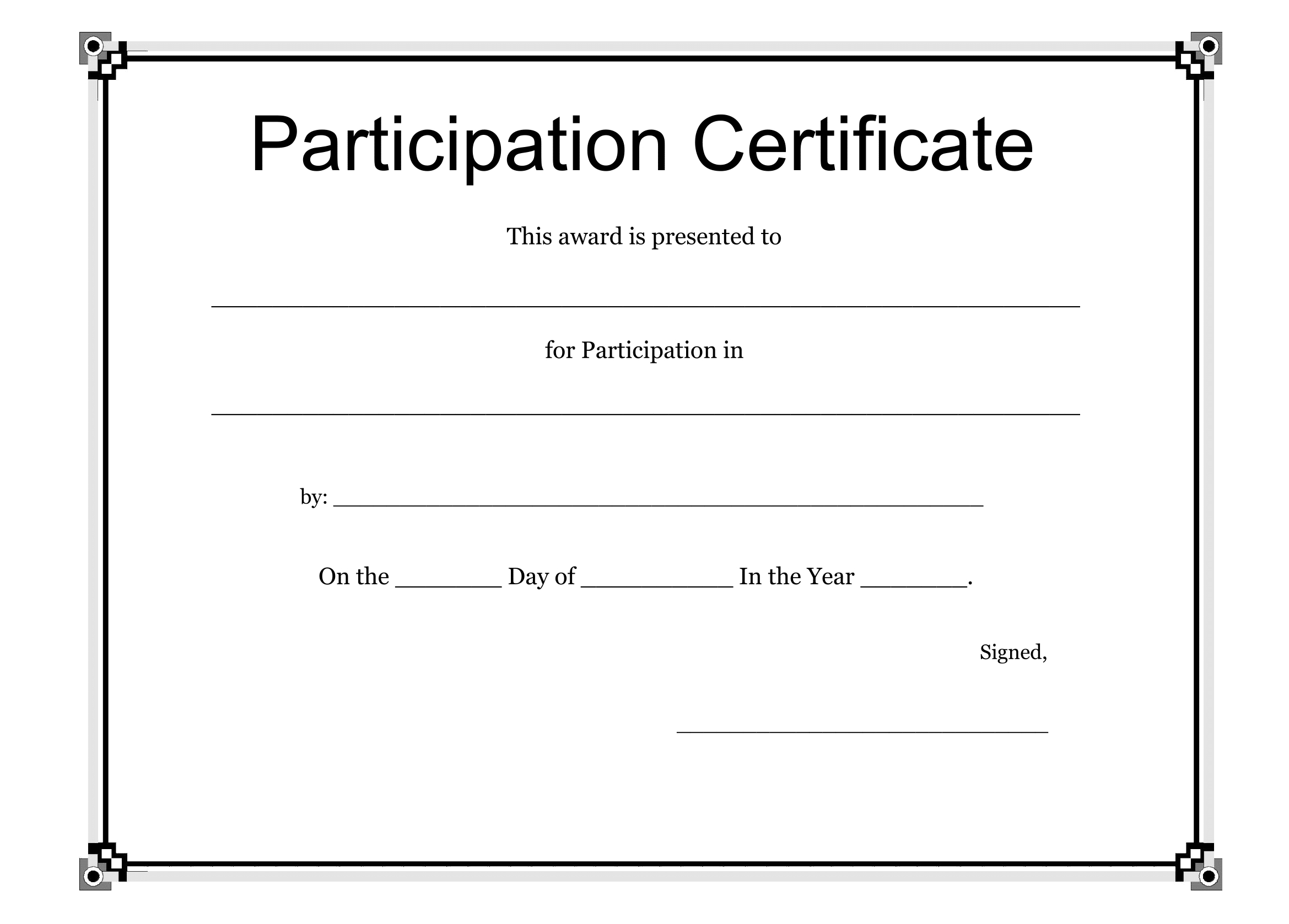 Participation Certificate Templates Free Download Inside Free Templates For Certificates Of Participation