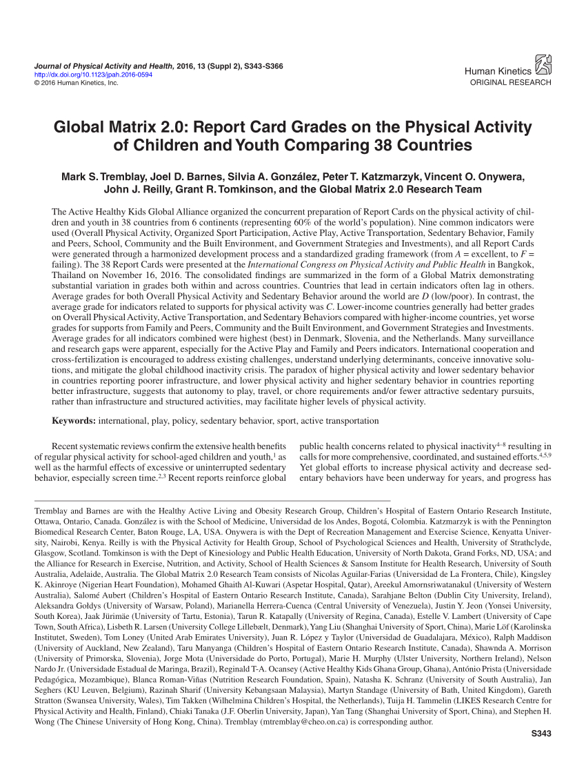 Pdf) Global Matrix 2.0: Report Card Grades On The Physical Within Boyfriend Report Card Template