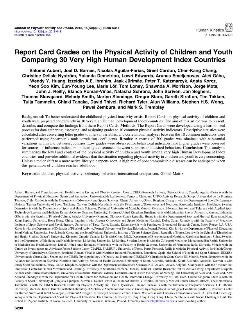 Pdf) Report Card Grades On The Physical Activity Of Children Throughout Boyfriend Report Card Template