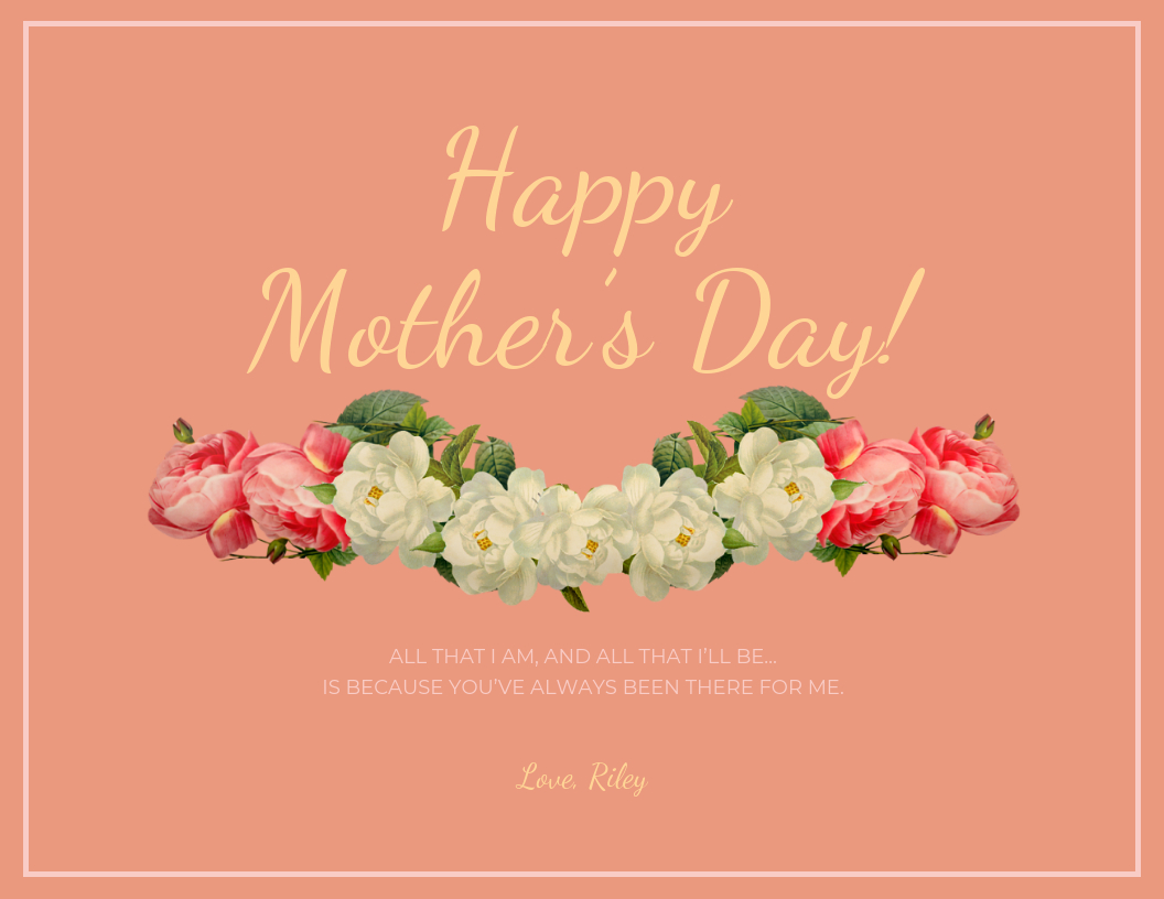 Peach Happy Mother's Day Card Template With Regard To Mothers Day Card Templates