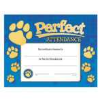 Perfect Attendance Paw Design Gold Foil Stamped Certificates – Pack Of 25 In Perfect Attendance Certificate Template