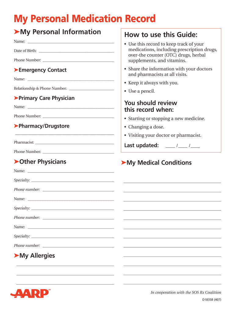 Personal Medication Record Template – Fill Online, Printable Pertaining To Medication Card Template