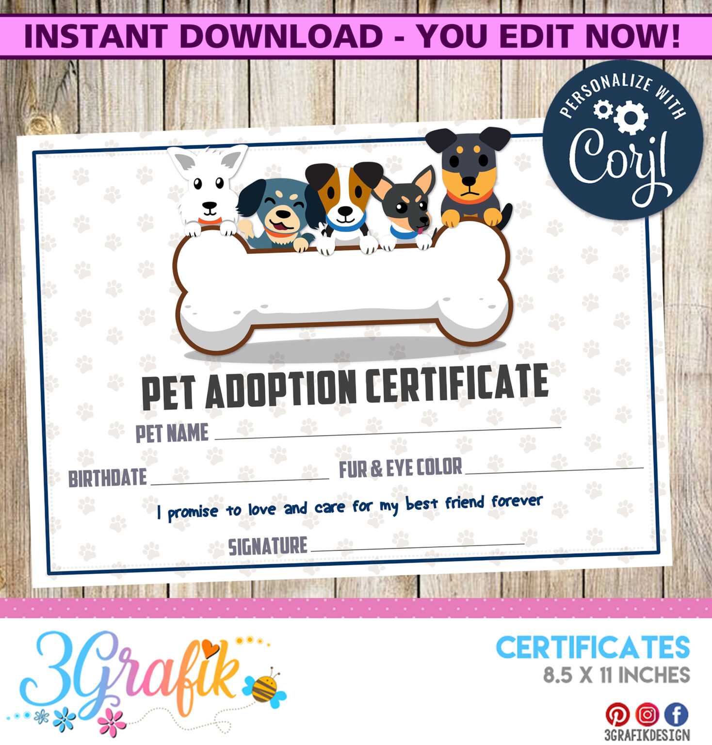 Printable Pet Adoption Certificate