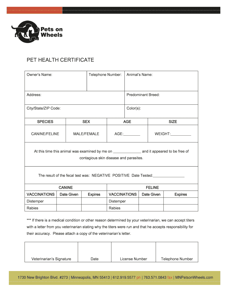 Pet Health Certificate Online - Fill Online, Printable Throughout Veterinary Health Certificate Template