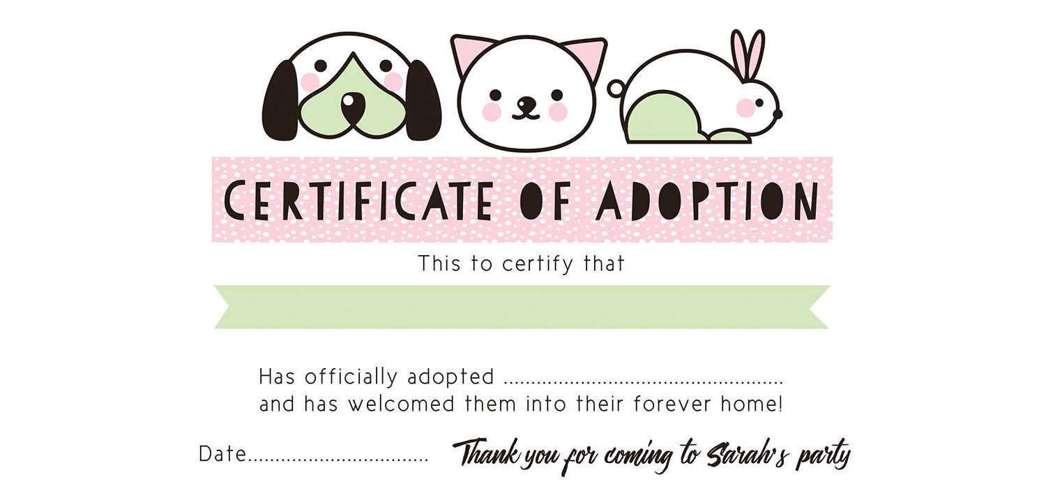 Pet Rescue Party Pretend 'adoption Certificate' – Pink Inside Toy Adoption Certificate Template