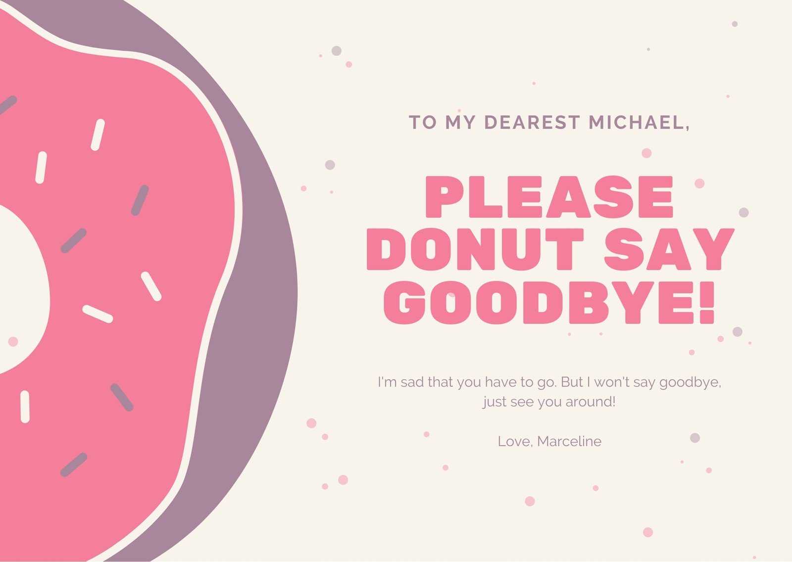 Pink Confetti Donut Farewell Card – Templatescanva Throughout Goodbye Card Template
