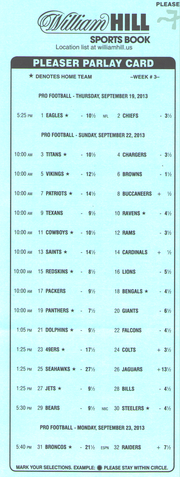 Pleaser Bets In The Nfl With Football Betting Card Template