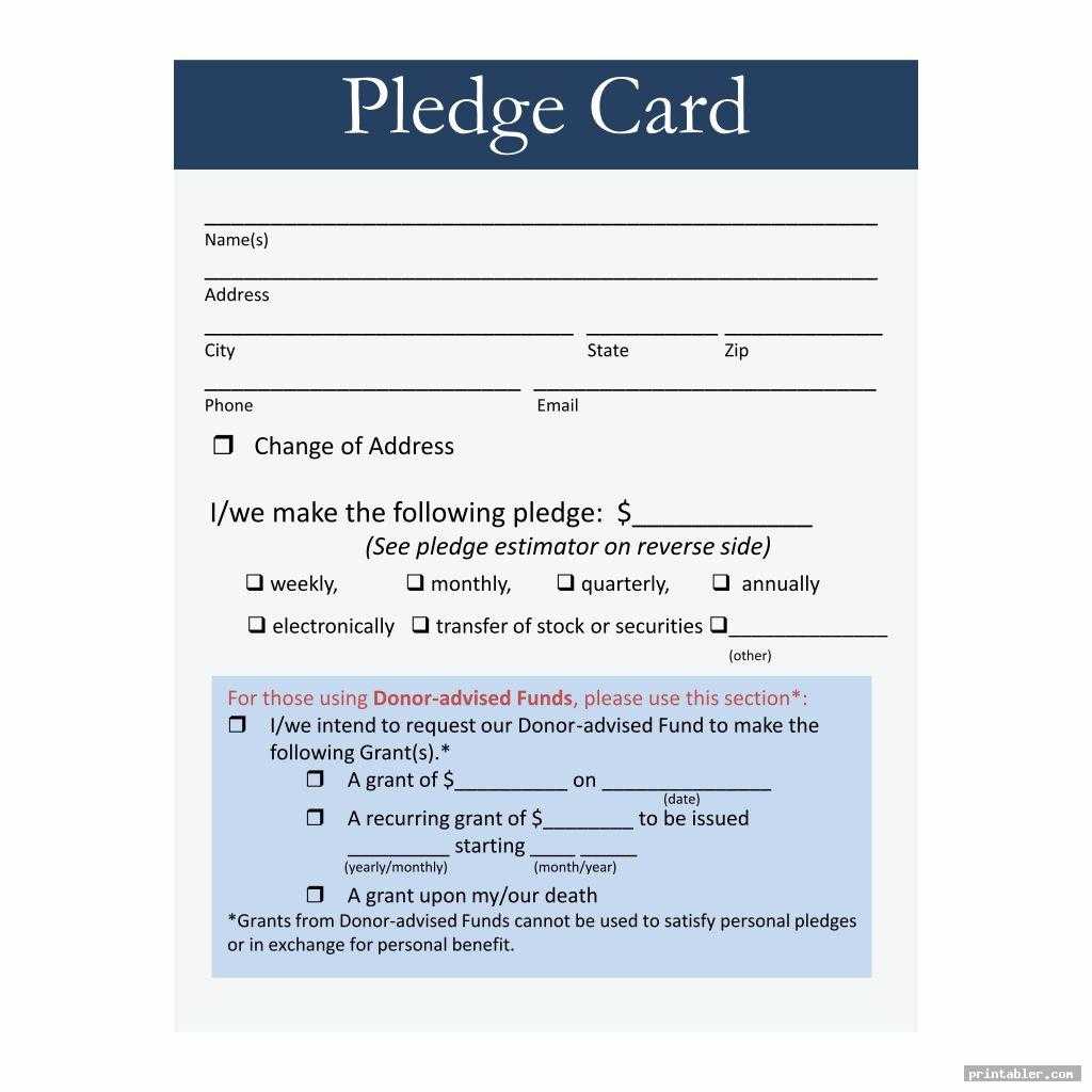 Pledge Card Template Printable - Printabler Regarding Donation Card Template Free