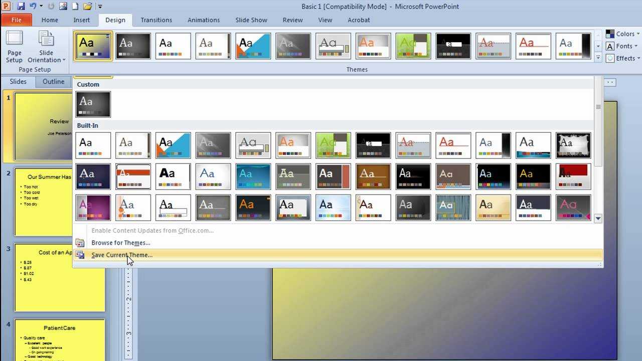 Powerpoint Designs – How To Save Your Theme To The Ribbon Pertaining To Save Powerpoint Template As Theme