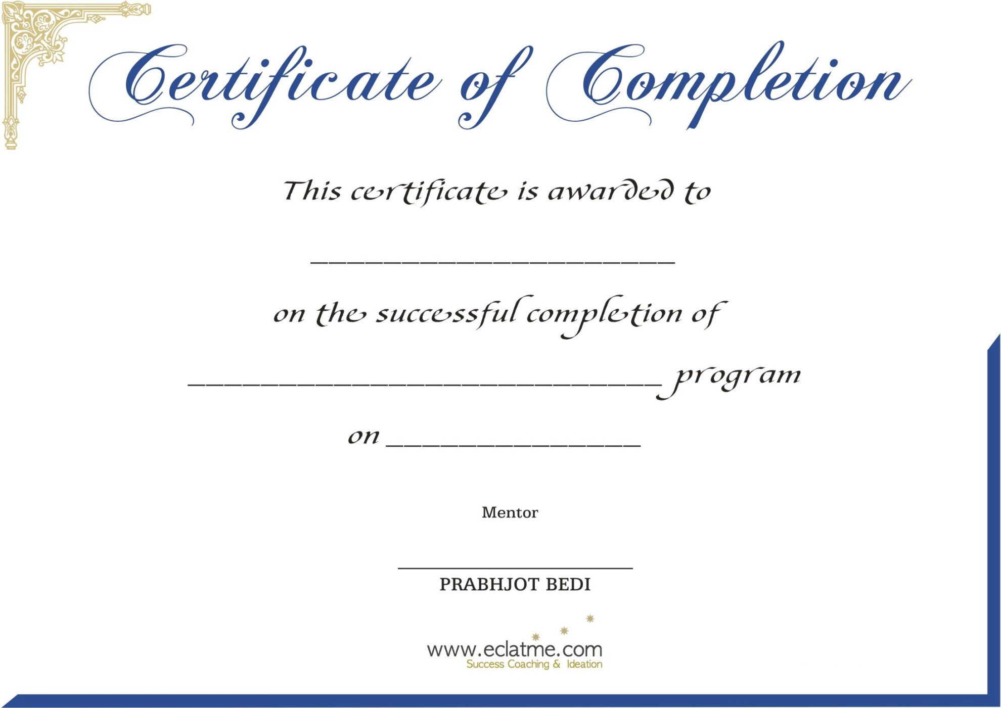 certificate of completion template free download in word