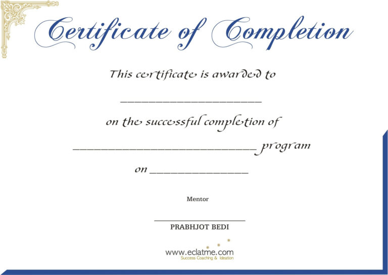 printable certificate of completion template free download word