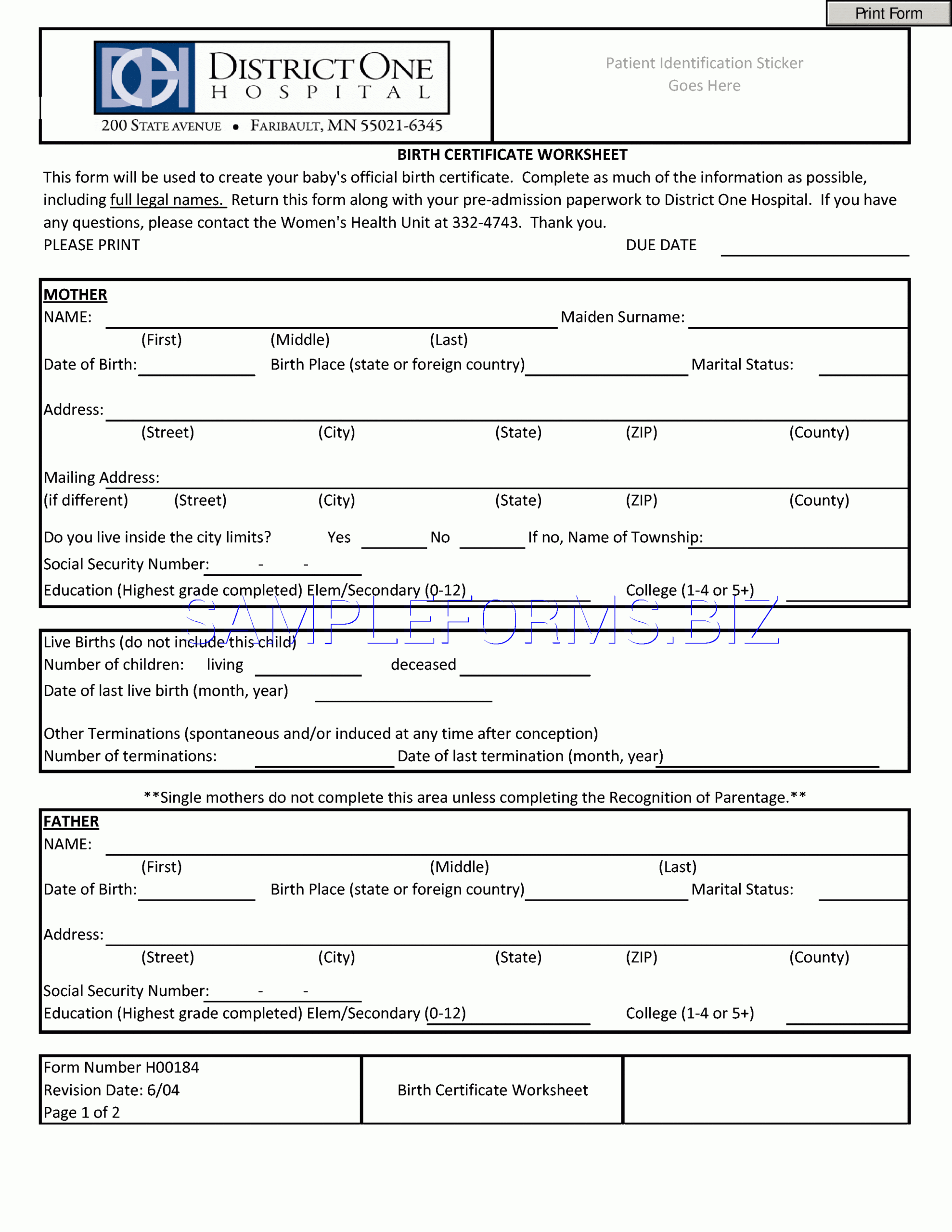 Preview Pdf Birth Certificate Worksheet, 2 Pertaining To Baby Death Certificate Template