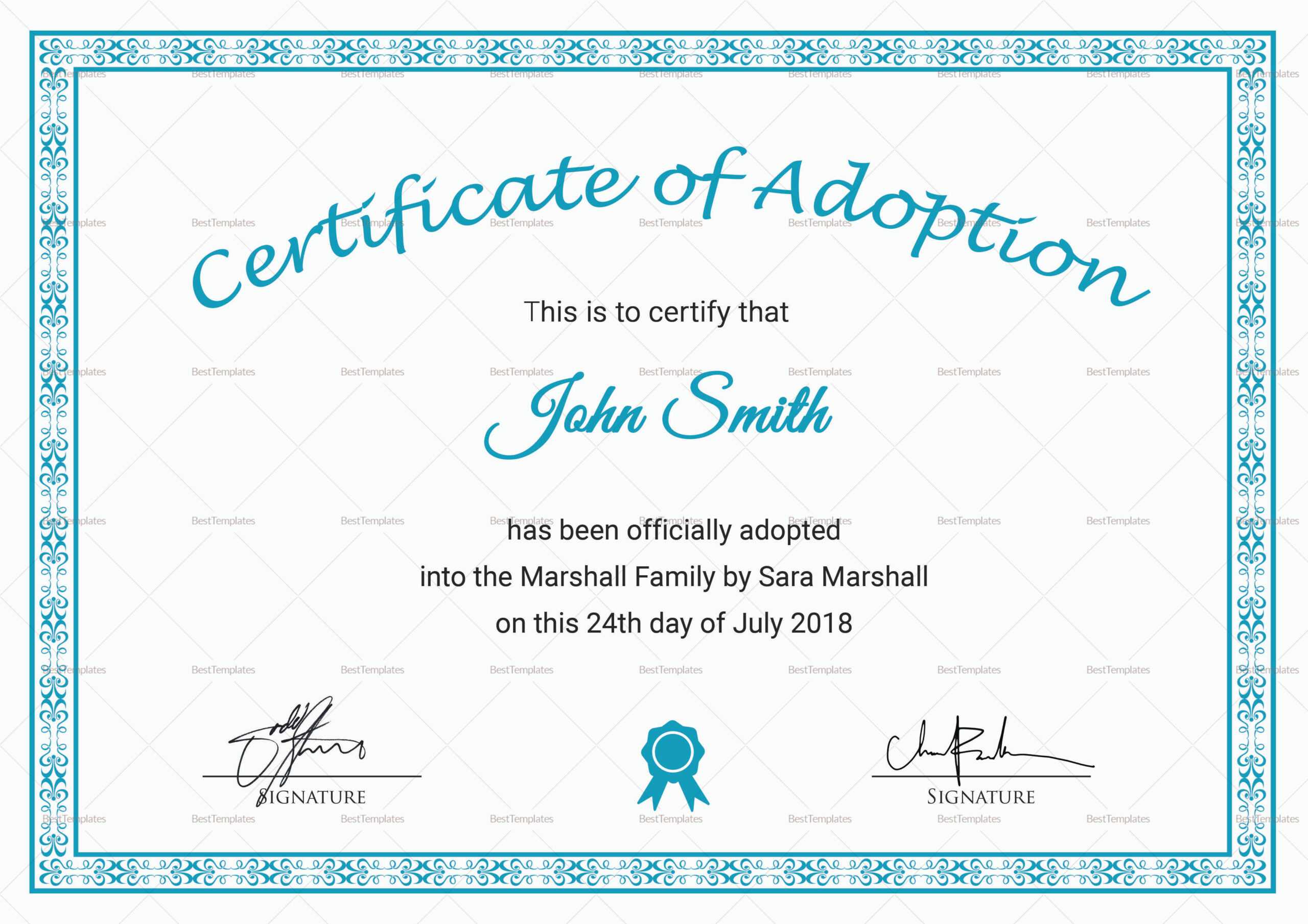 Printable Adoption Certificate Template With Blank Adoption Certificate Template