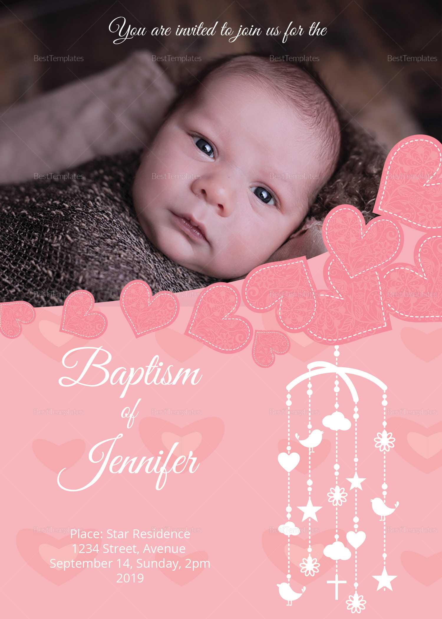 Printable Christening Baptism Invitation Card Template Within Baptism Invitation Card Template