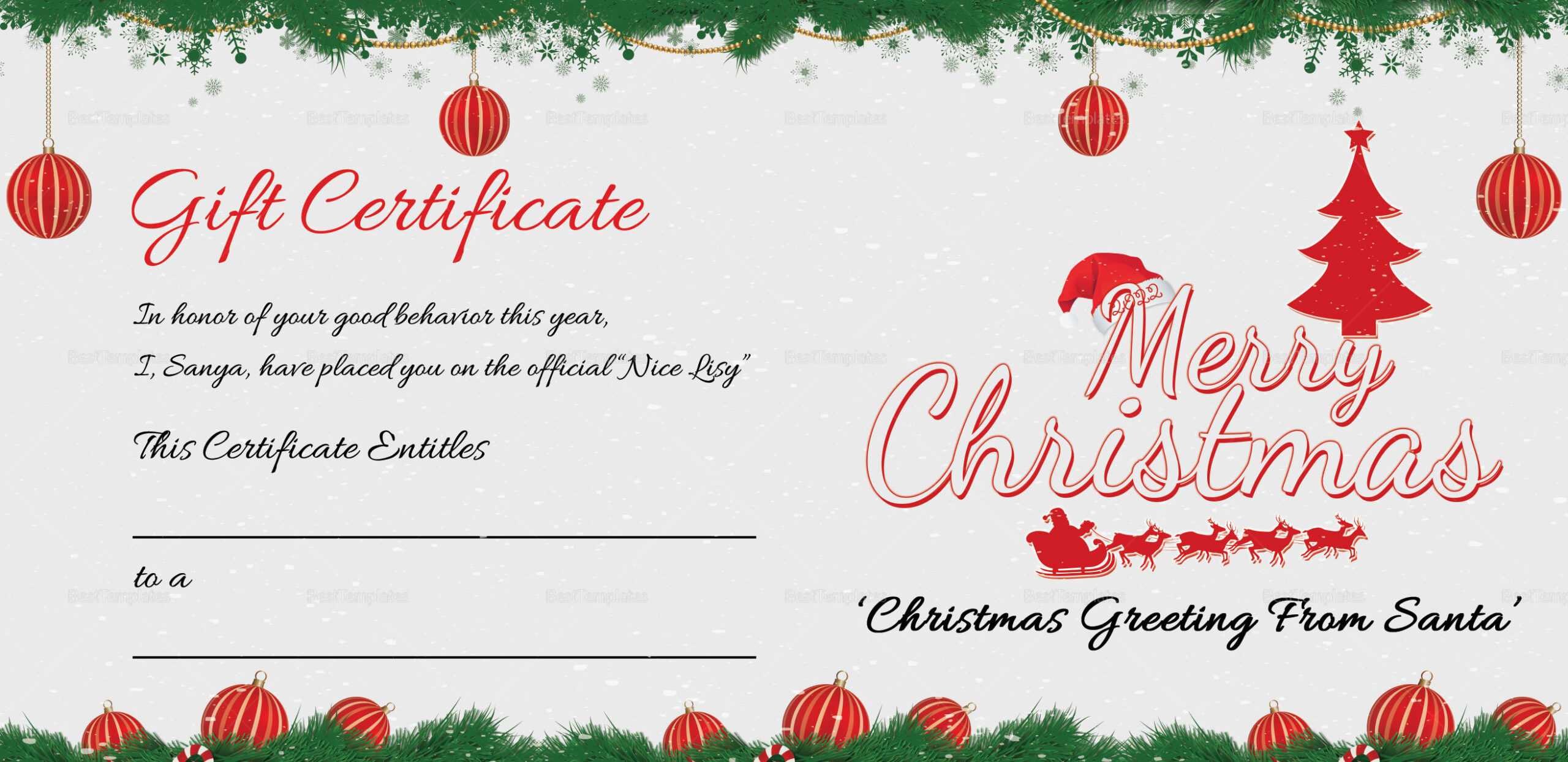 Printable Merry Christmas Gift Certificate With Regard To Merry Christmas Gift Certificate Templates