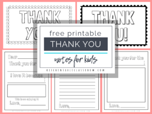 Printable Thank You Cards For Kids - The Kitchen Table Classroom with Free Printable Thank You Card Template