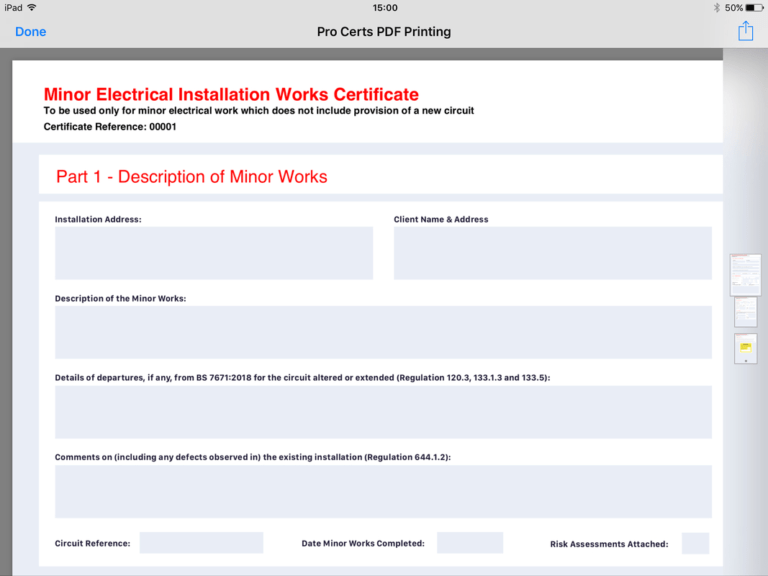 Electrical Minor Works Certificate Template