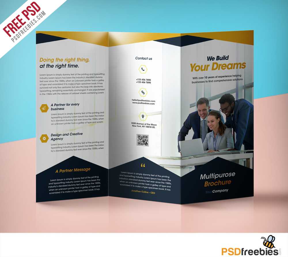 Professional Corporate Tri Fold Brochure Free Psd Template In Three Panel Brochure Template