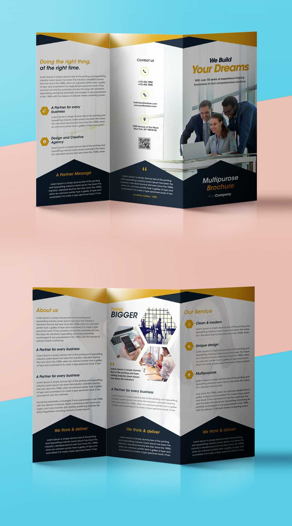 Professional Corporate Tri Fold Brochure Free Psd Template Intended For Free Three Fold Brochure Template