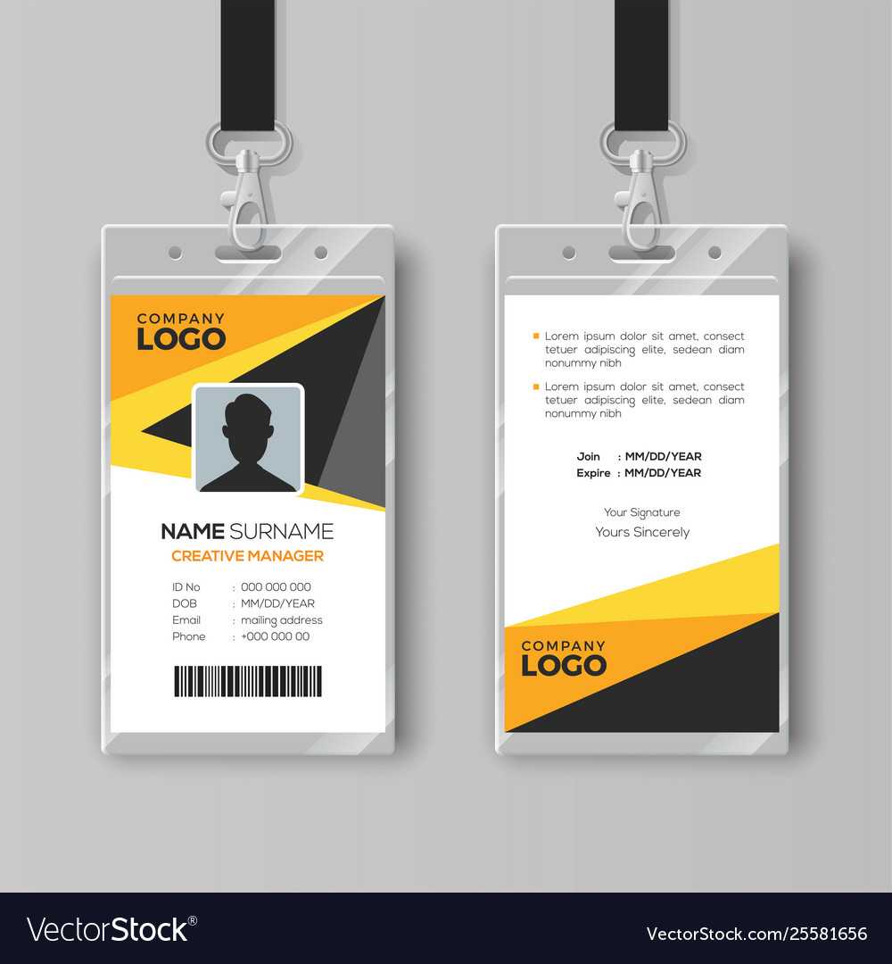 Professional Id Card Template With Yellow Details With Template For Id Card Free Download