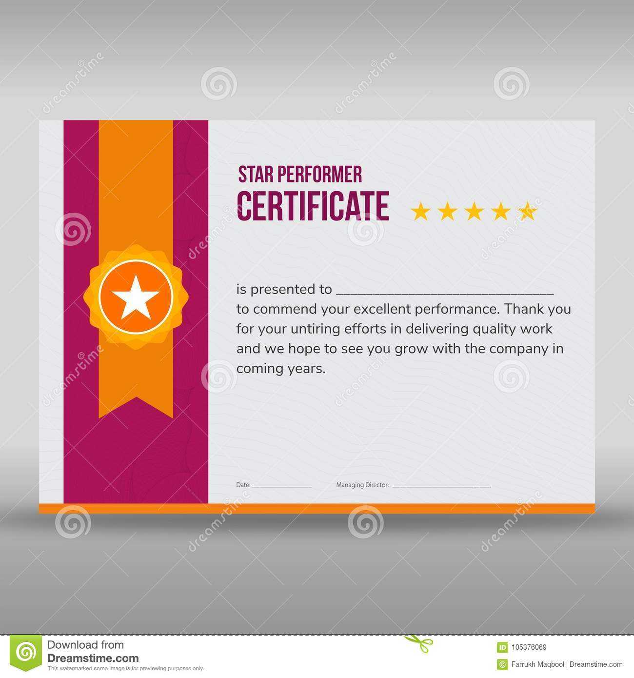Professional Purple And Gold Certificate Stock Vector For Star Performer Certificate Templates