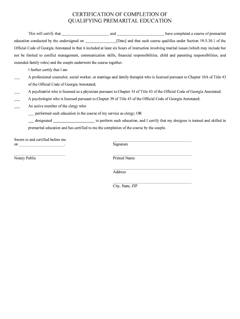 Proof Of Marriage Counseling Letter – Fill Online, Printable With Premarital Counseling Certificate Of Completion Template