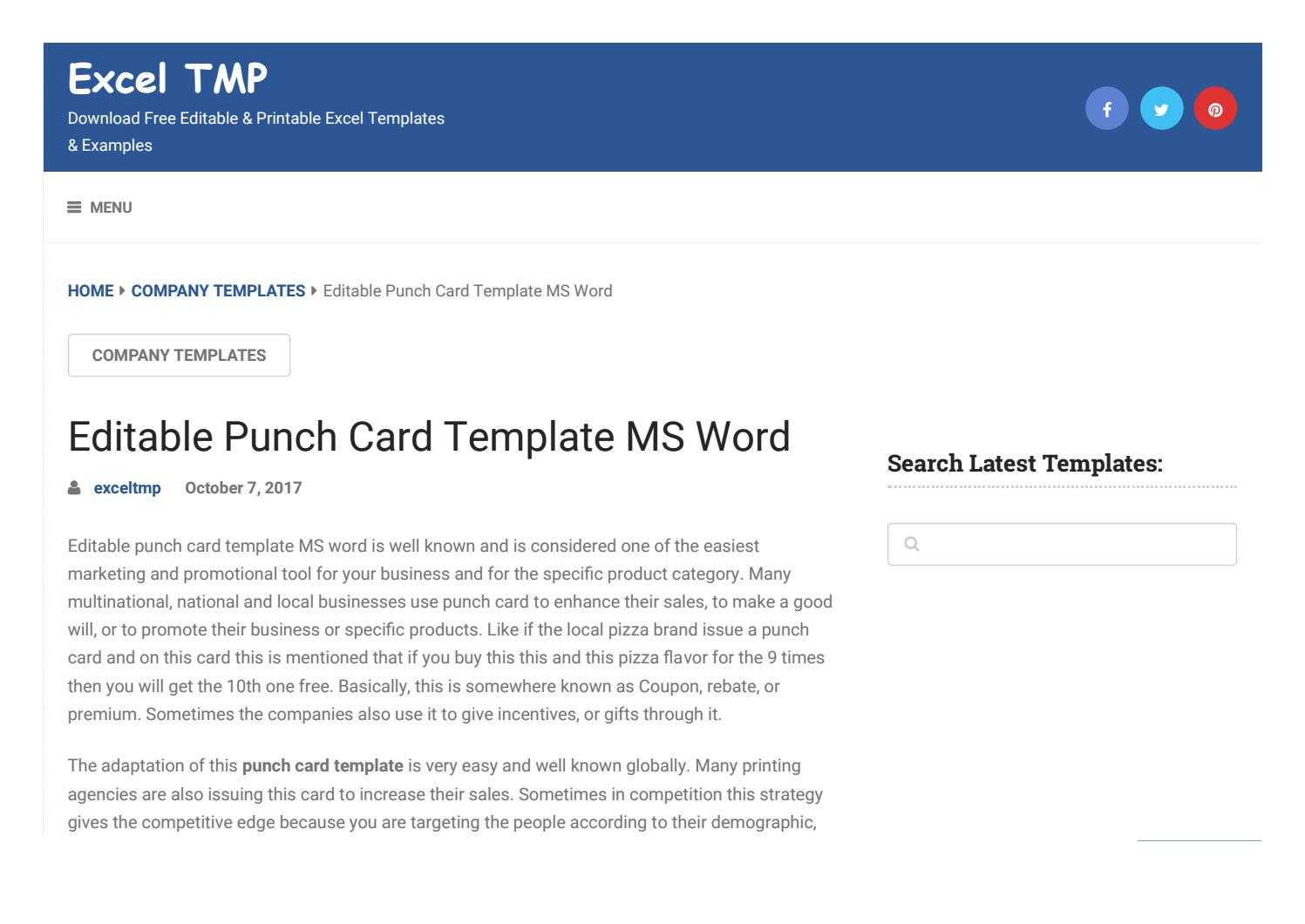 Punch Card Templateexcel Tmp – Issuu Pertaining To Free Printable Punch Card Template